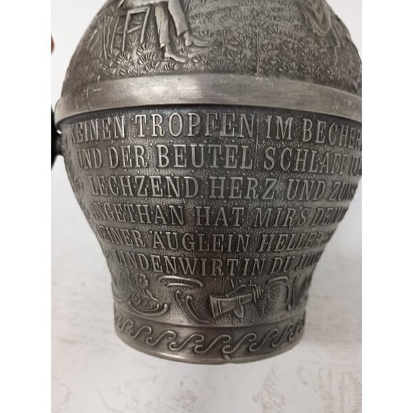 Vintage Frieling Zinn Germany Pewter Handled Pitcher Etched Design Victorian - Picture 9 of 13